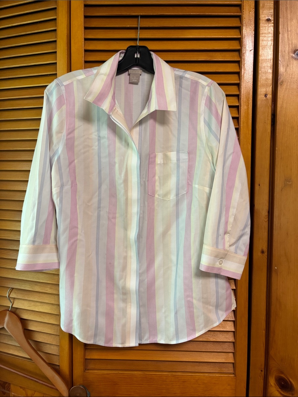 Chico's Pastel Multi-Stripe Button-Down Shirt - Pink, Blue, Mint